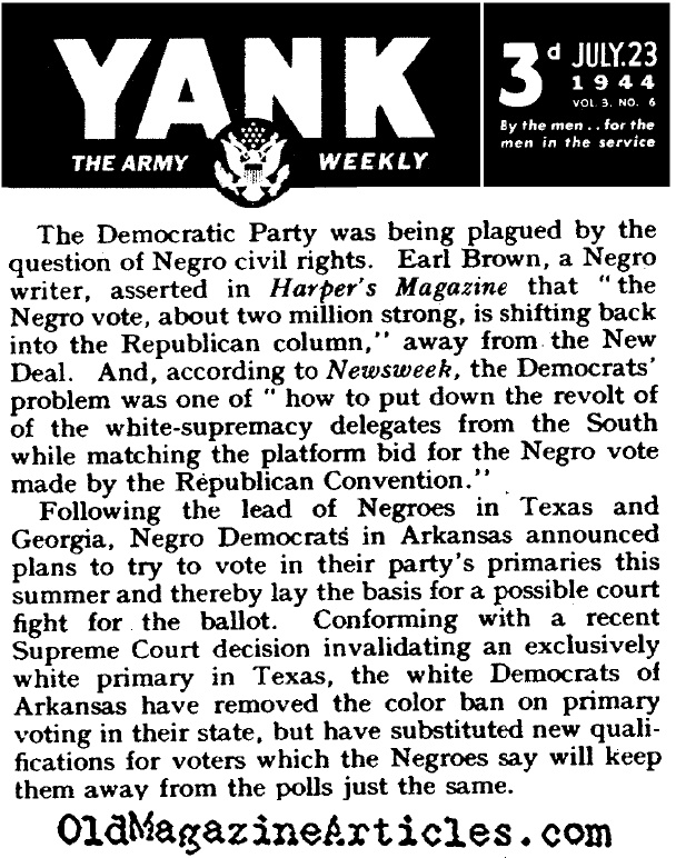 FDR, African-Americans,  and the 1944 Election (Yank Magazine, 1944)