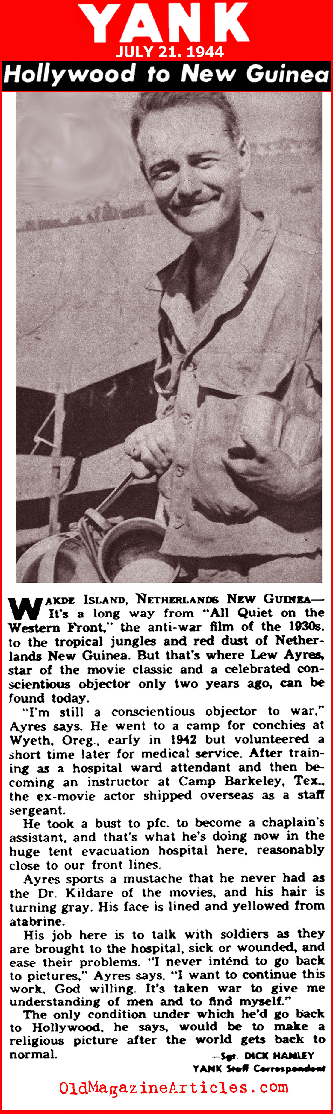 Actor Lew Ayres: Conscientious Objector (Yank Magazine, 1944)