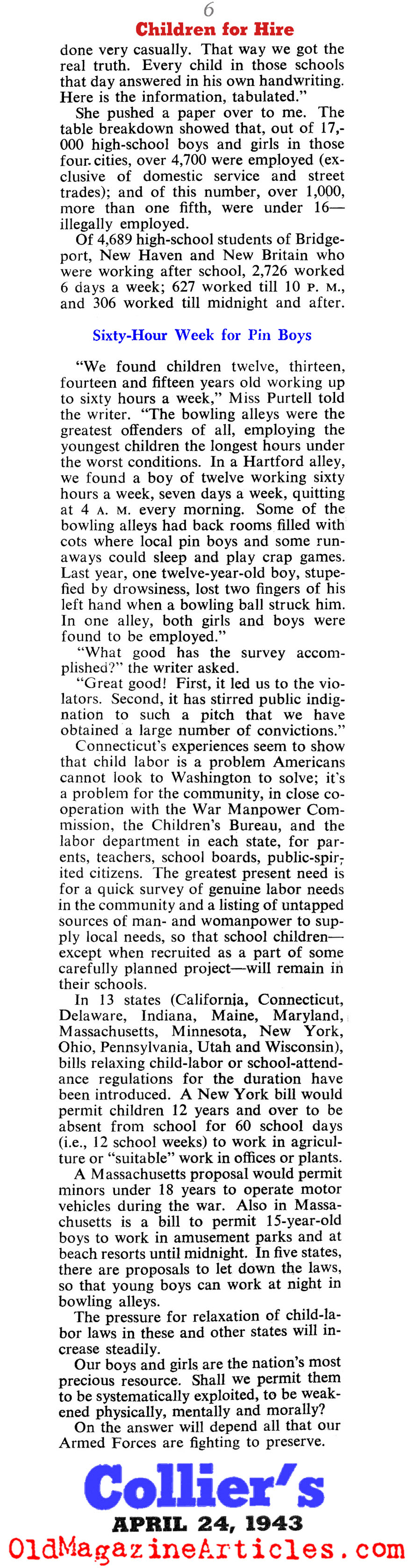 Child Labor During W.W. II (Collier's Magazine, 1943)