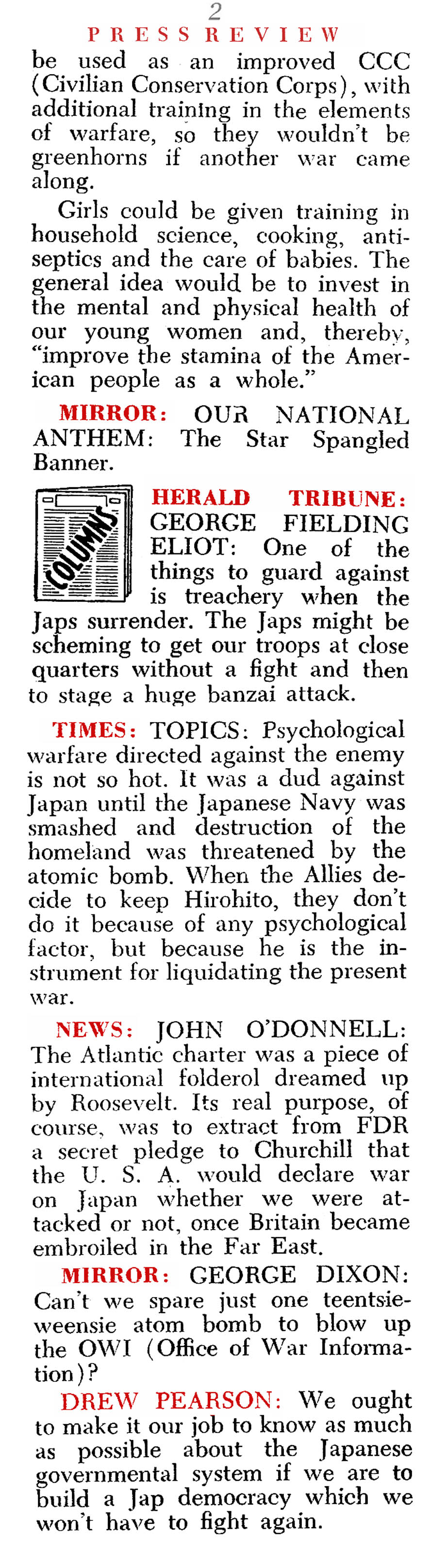 Press Reviews from Coast to Coast (PM Tabloid,1945)