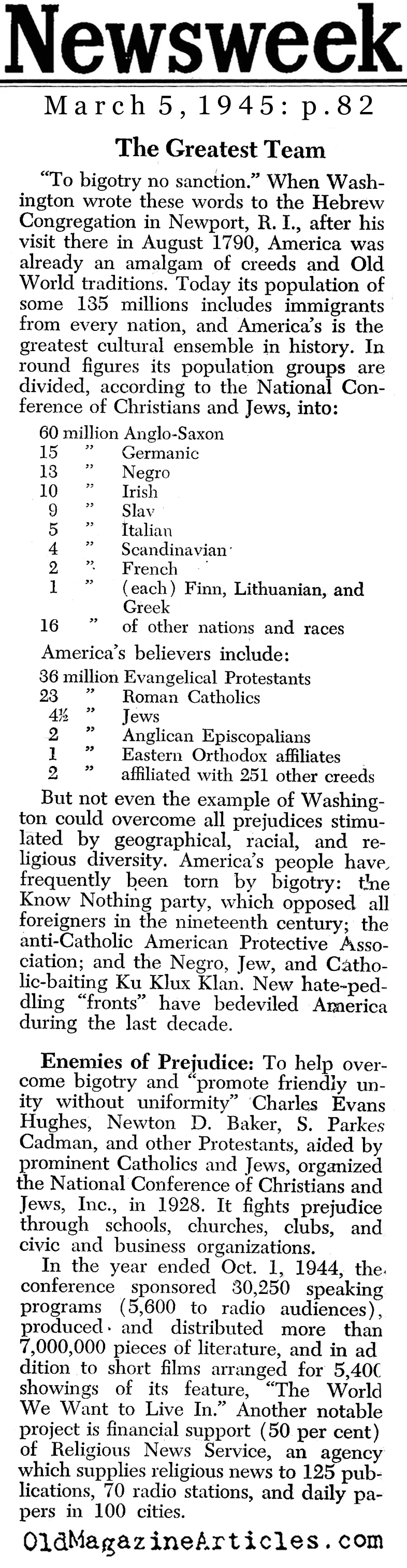The American Amalgamation (Newsweek Magazine, 1945)