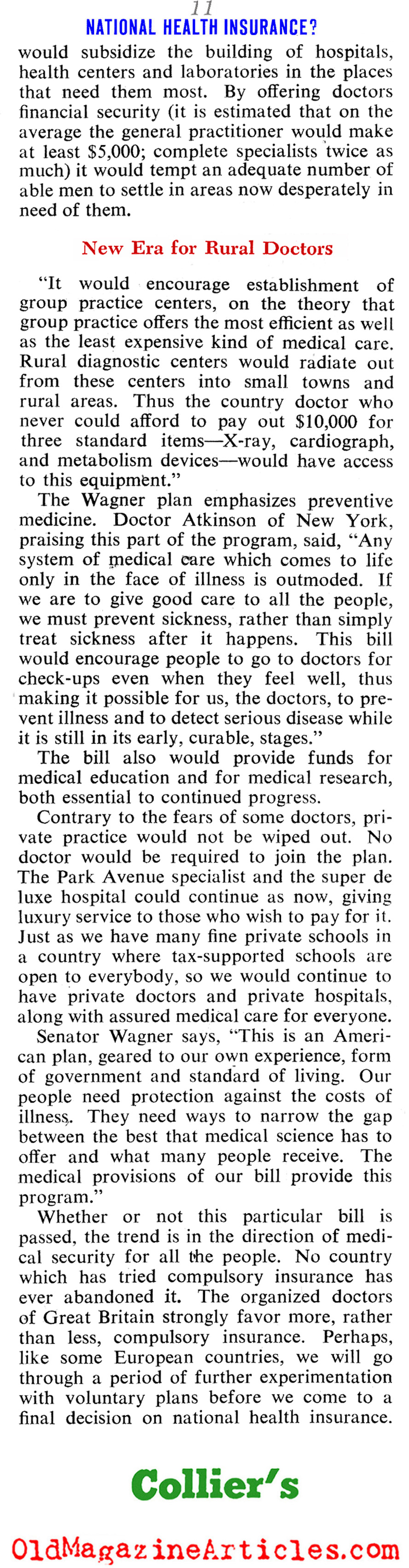Weighing the Pros and Cons of Socialized Medicine (Collier's Magazine, 1945)