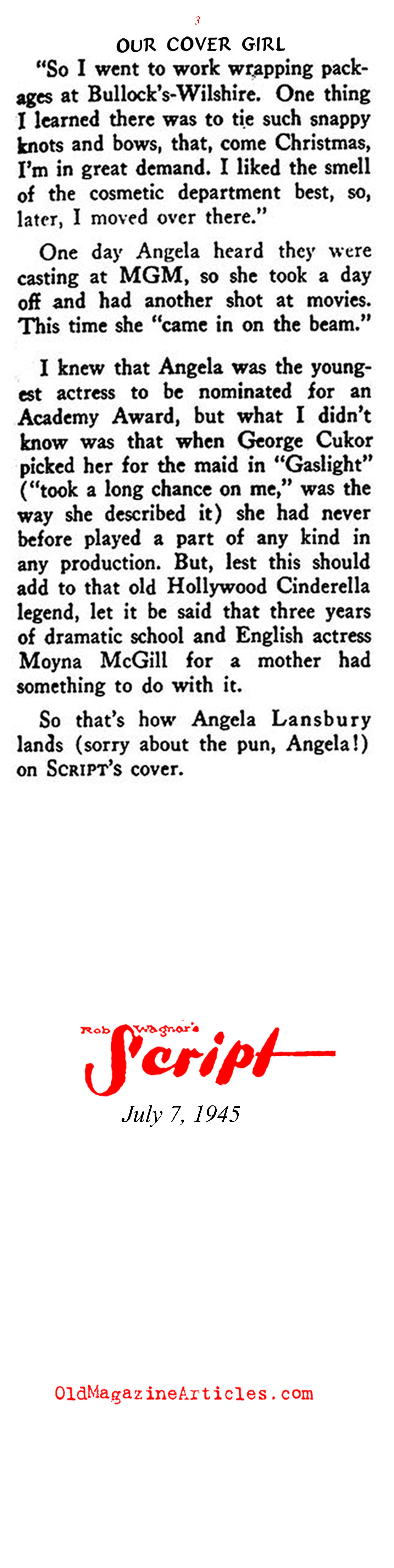 Angela Lansbury Arrives in Hollywood (Rob Wagner's Script, 1945)