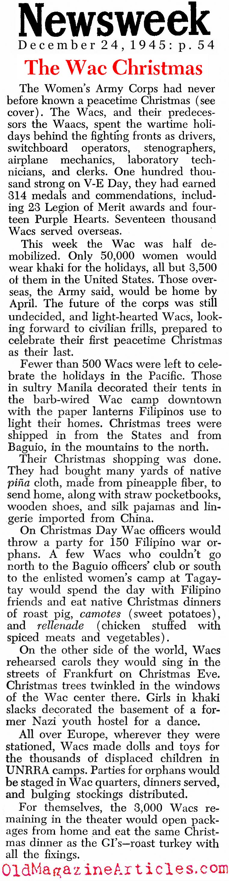 WACs at Christmas (Newsweek Magazine, 1945)