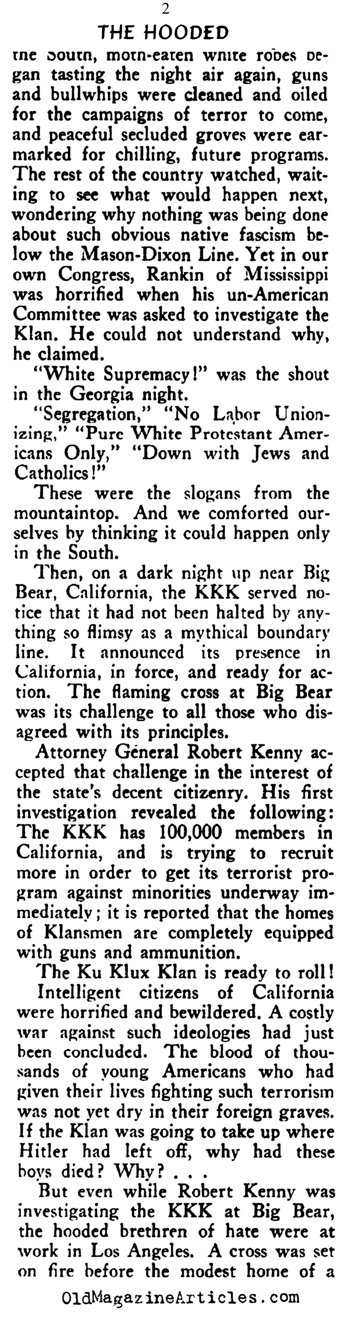 Post-War America and the KKK (Rob Wagner's Script Magazine, 1946)