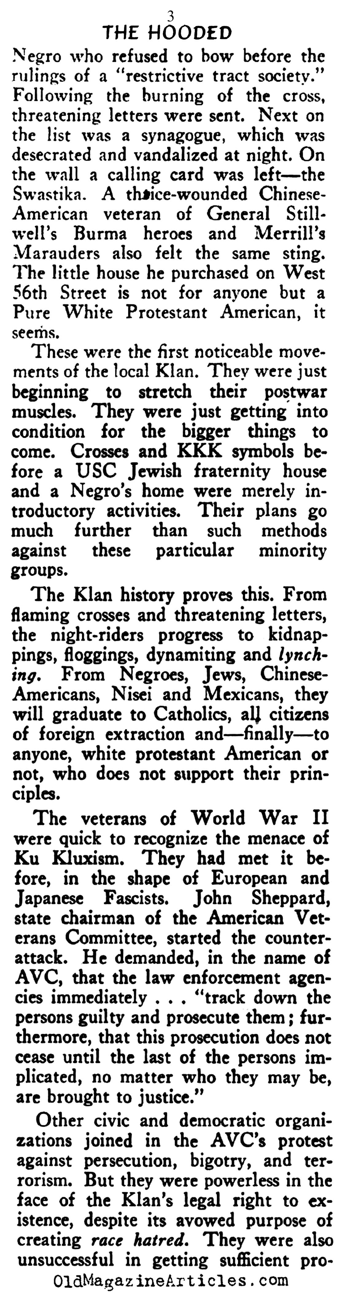 Post-War America and the KKK (Rob Wagner's Script Magazine, 1946)