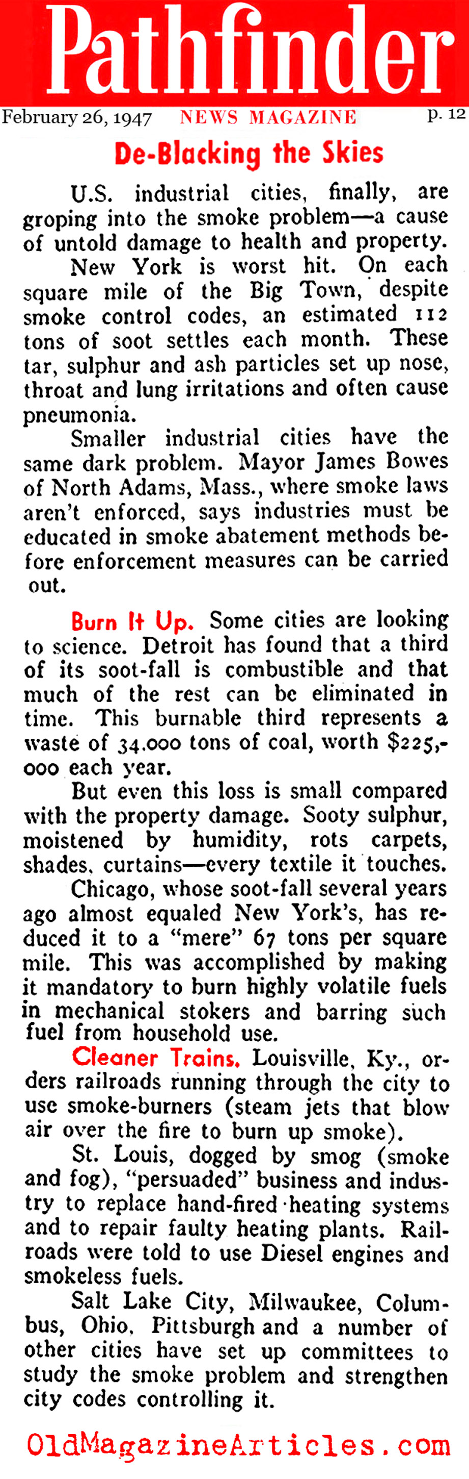 Air Pollution Becomes a Problem (Pathfinder Magazine, 1947)