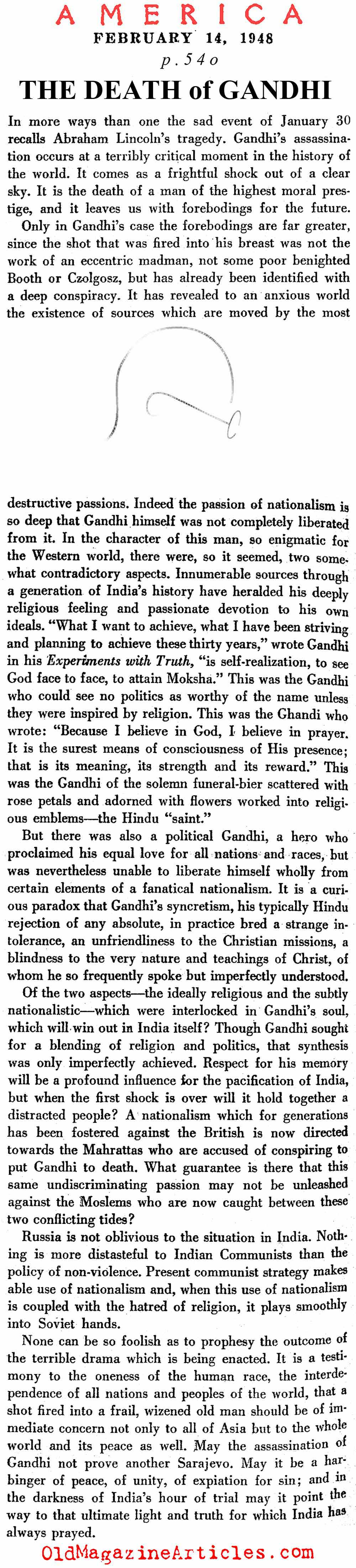 Mahatma Gandhi, RIP (America Weekly, 1948)