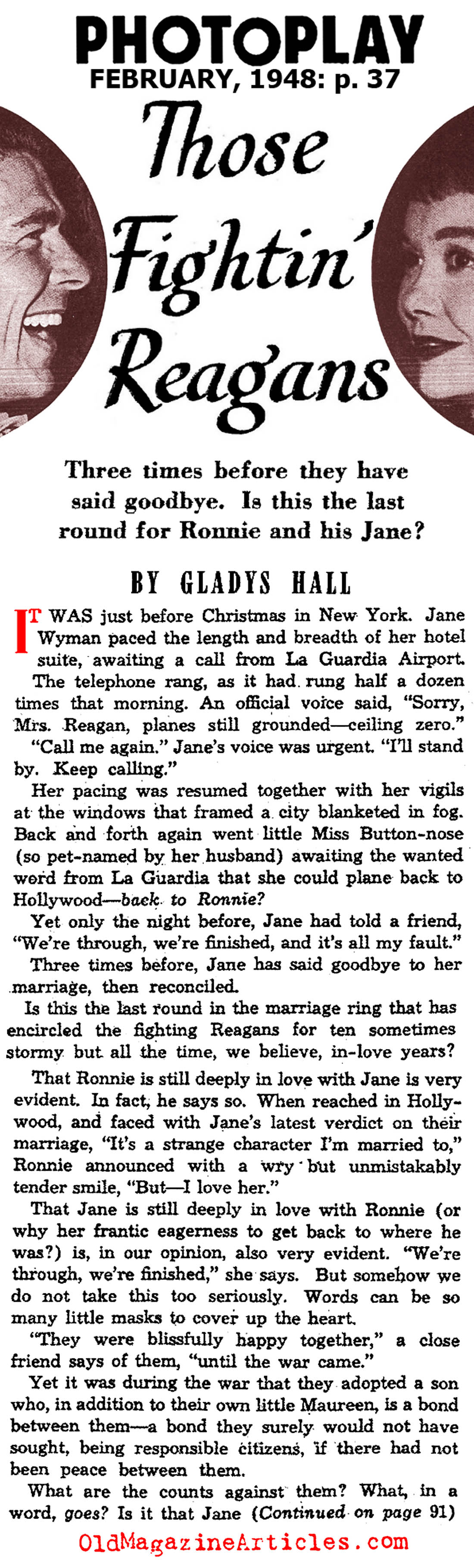 The Ronald Reagan-Jane Wyman Crack-Up (Photoplay Magazine, 1948)