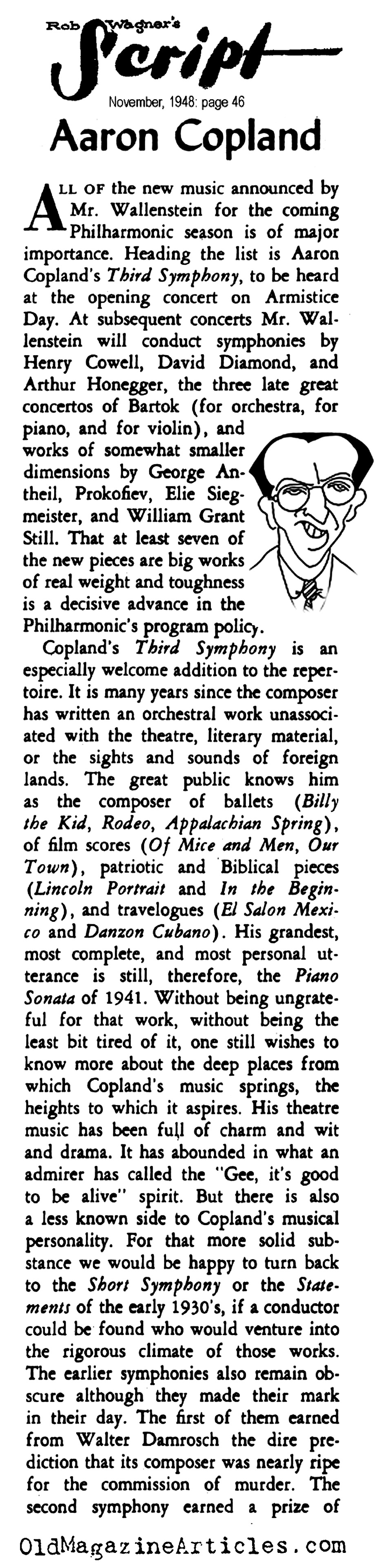 'Third Symphony' by Aaron Copland  (Rob Wagner's Script, 1948)