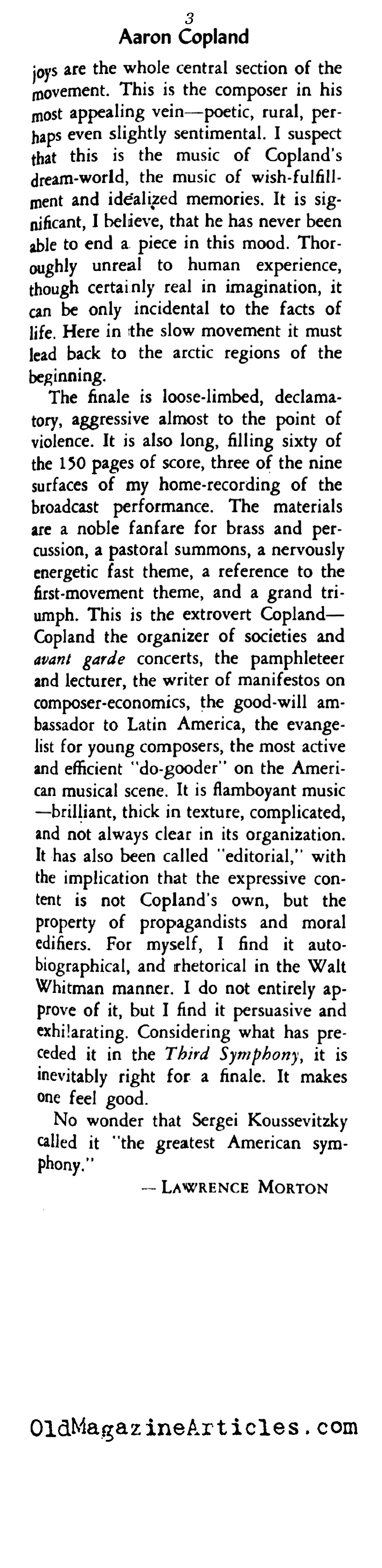 'Third Symphony' by Aaron Copland  (Rob Wagner's Script, 1948)