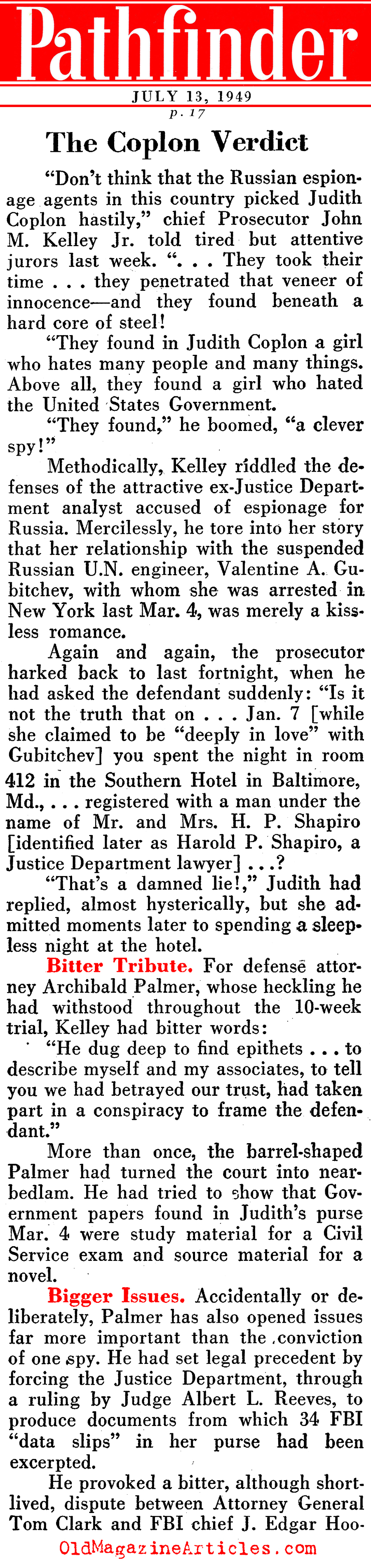 Judith Coplon in Federal Court (Pathfinder Magazine, 1949)