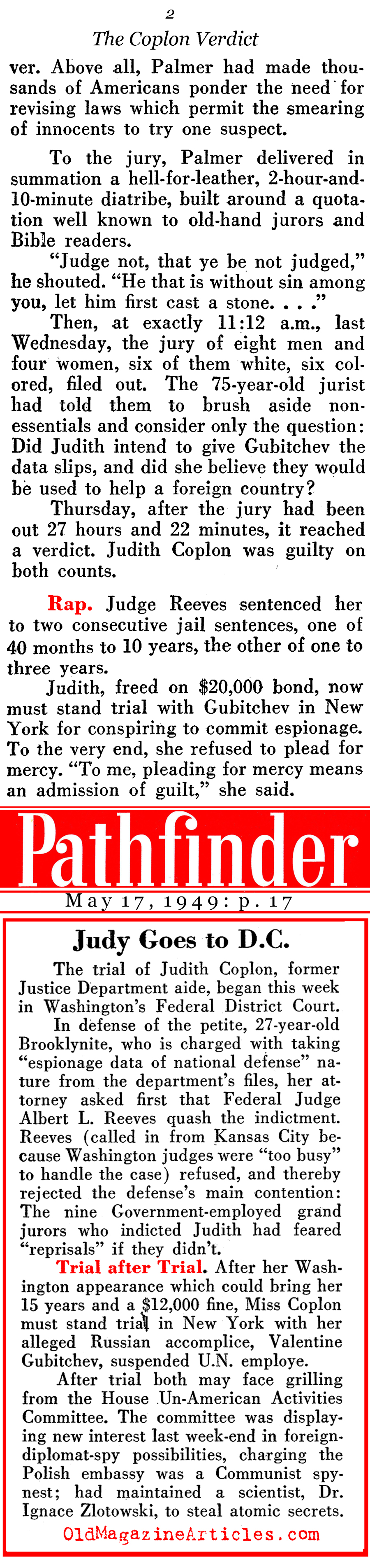 Judith Coplon in Federal Court (Pathfinder Magazine, 1949)