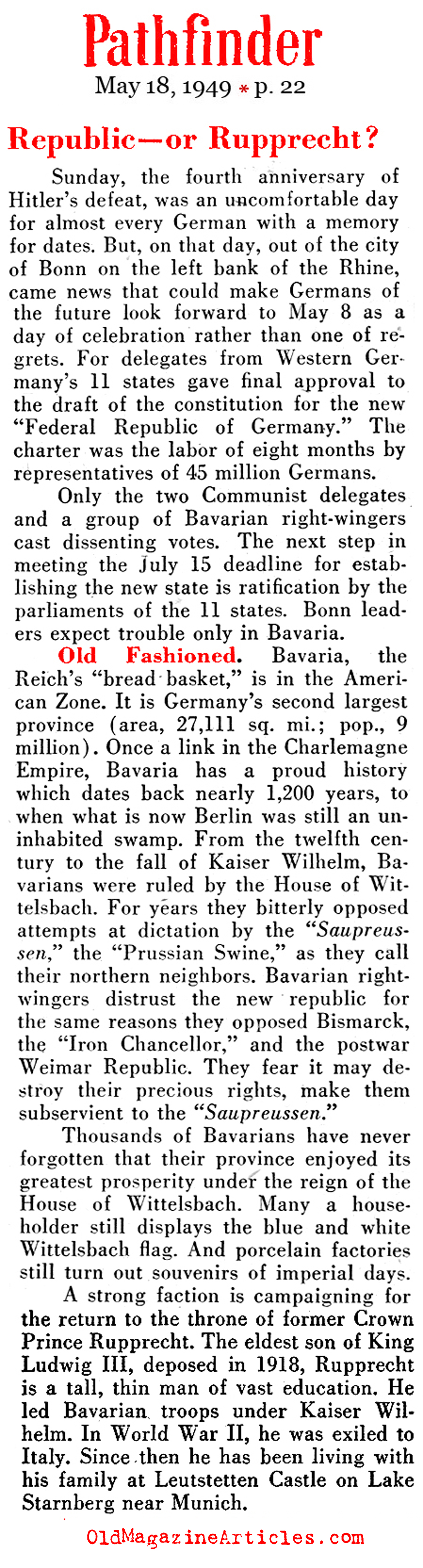 The Bavarians Wanted a King (Pathfinder Magazine, 1949)