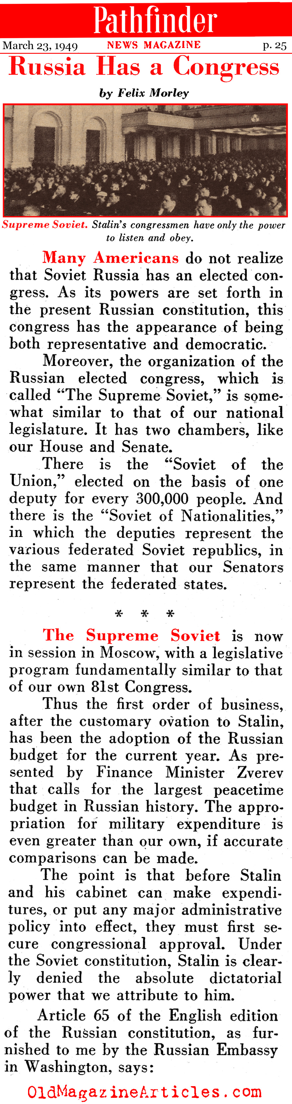 ''Russia Has a Congress'' (Pathfinder Magazine, 1949)