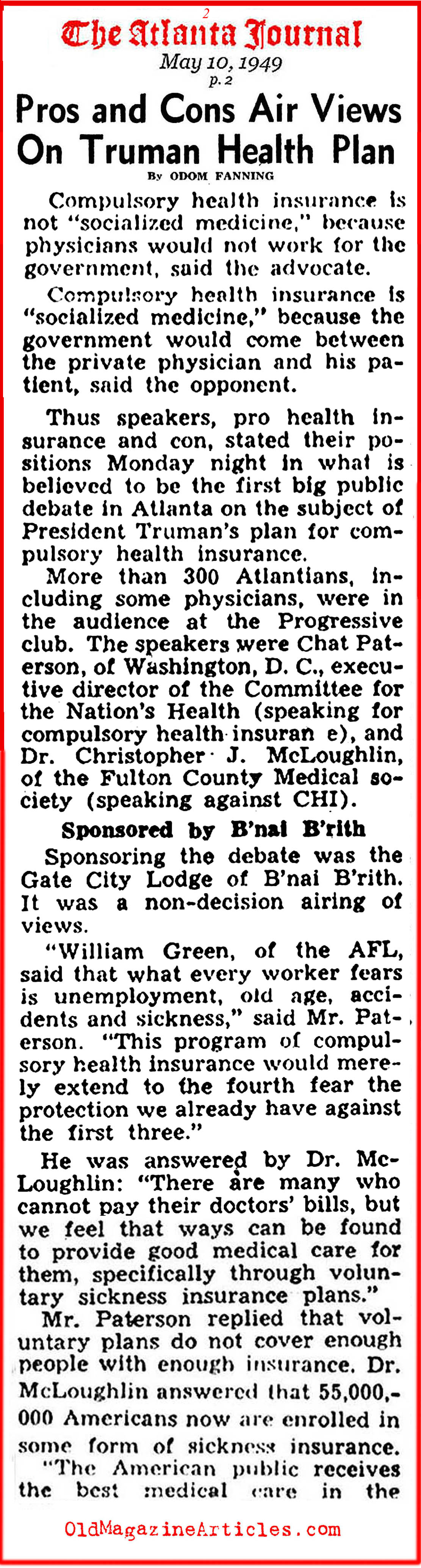 'Obamacare' in the Forties (Atlanta Journal, 1949, Newsweek Magazine, 1945, etc.)