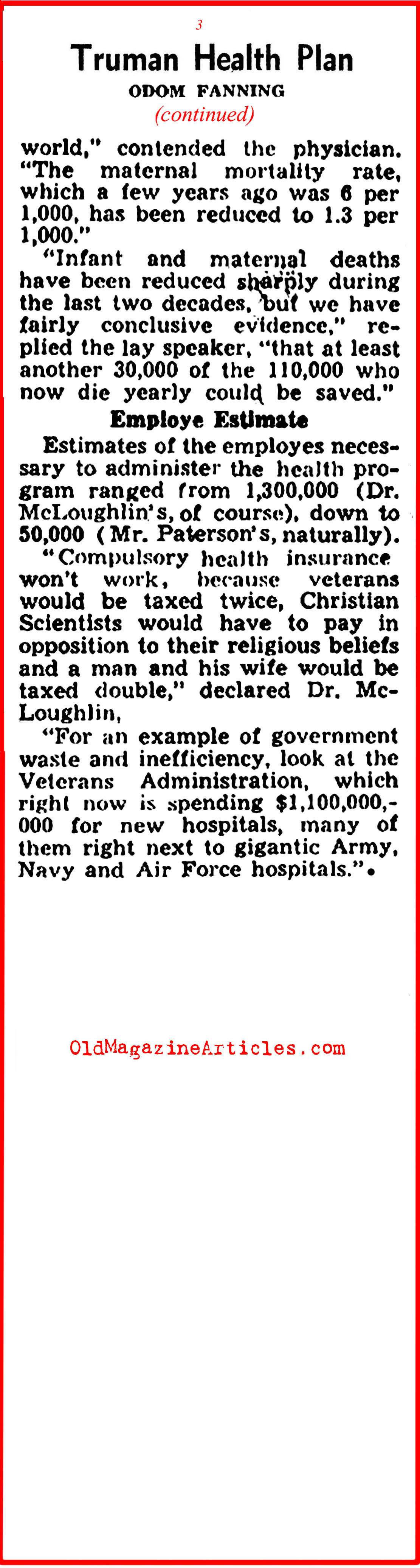 'Obamacare' in the Forties (Atlanta Journal, 1949, Newsweek Magazine, 1945, etc.)