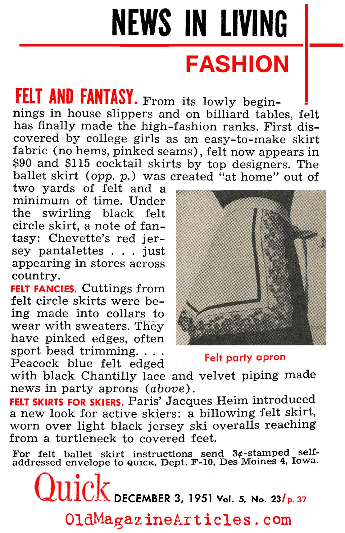 The Fad for Felt Fashion (Quick Magazine, 1951)