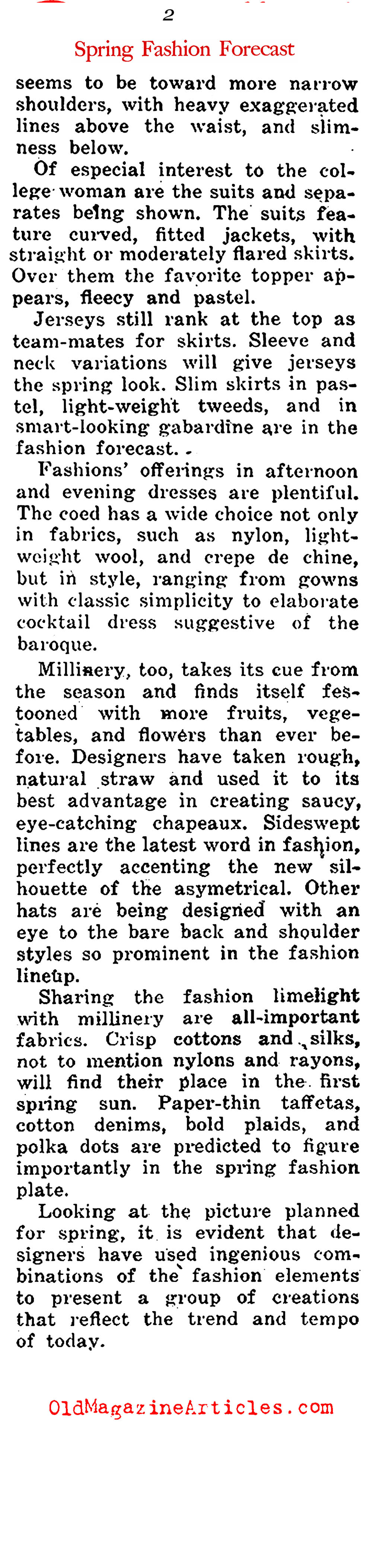 The College Fashion Forecast for the Spring of 1950 (The Diamondback, 1950)