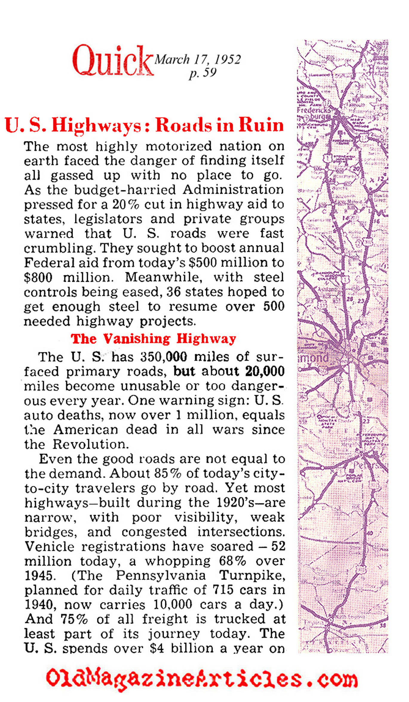 The State of American Roads (Quick Magazine, 1952)