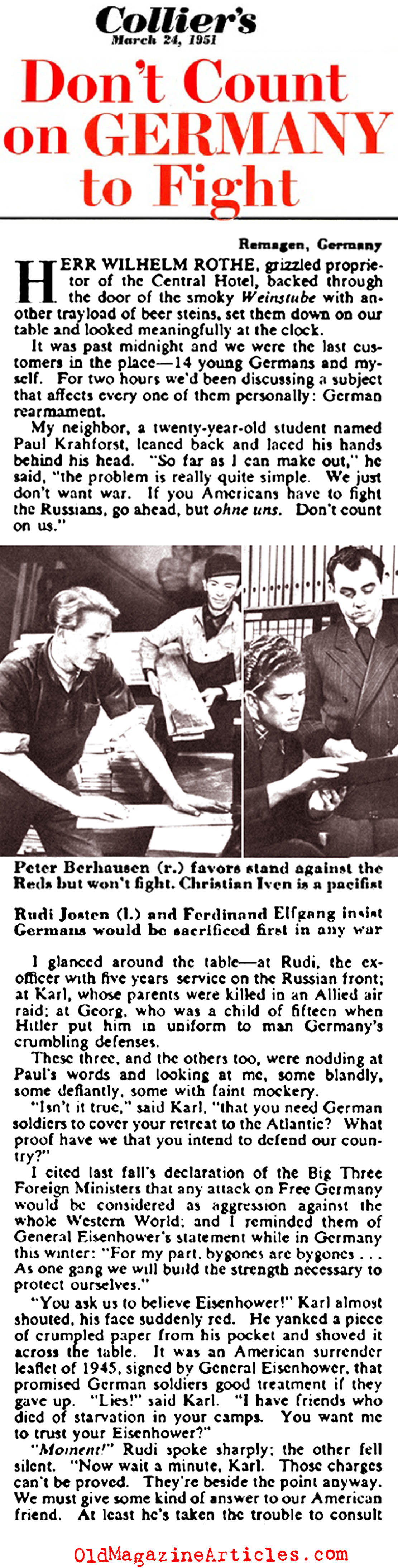 ''Don't Count on Germany to Fight'' (Collier's Magazine, 1951)