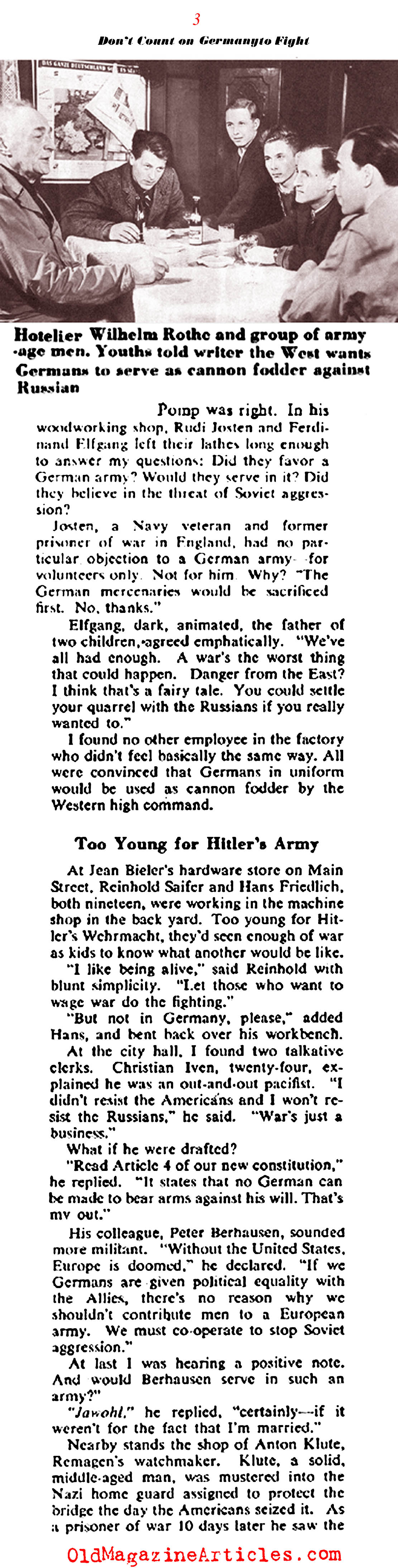 ''Don't Count on Germany to Fight'' (Collier's Magazine, 1951)