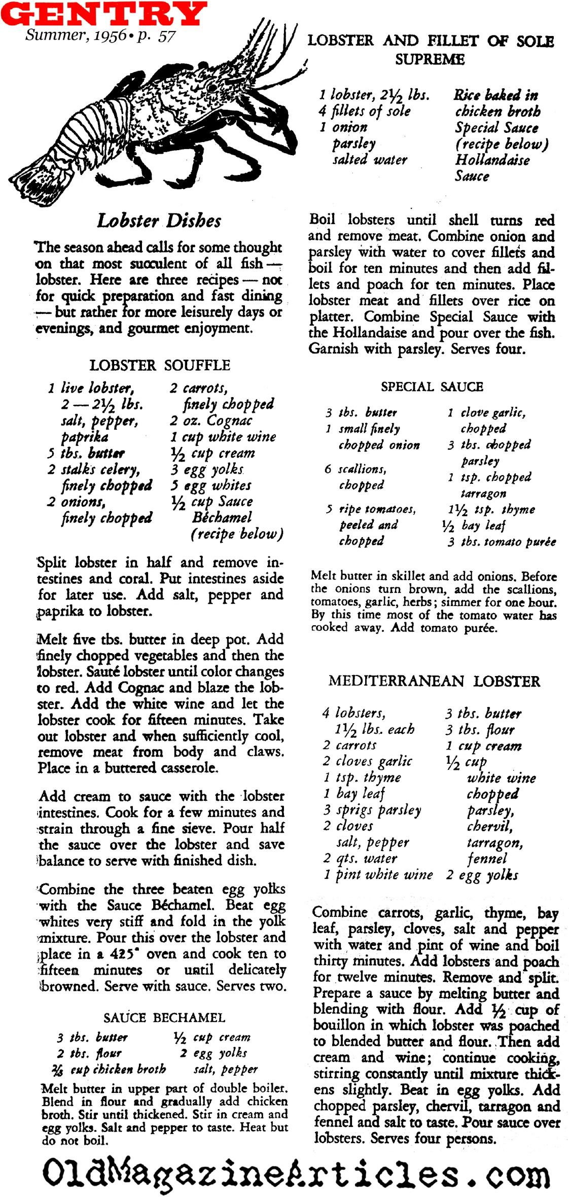 Lobster Recipes (Gentry Magazine, 1956)