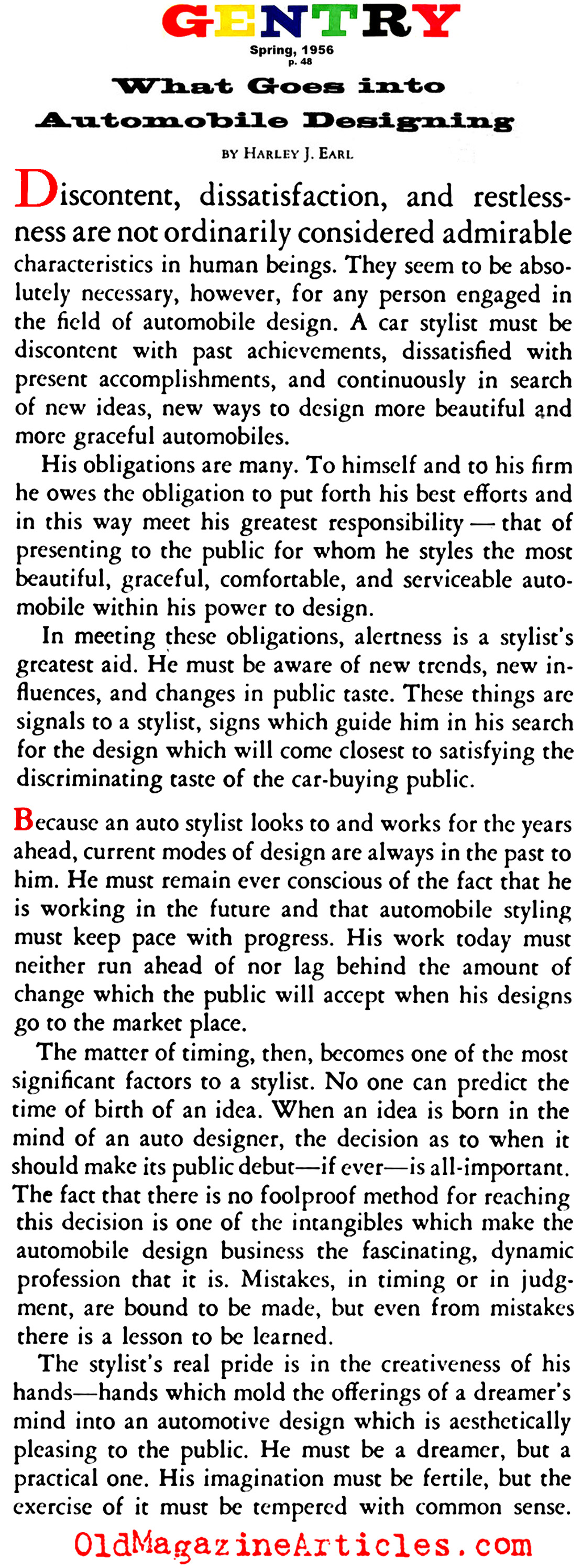 Harley Earl on Car Design (Gentry Magazine, 1956)