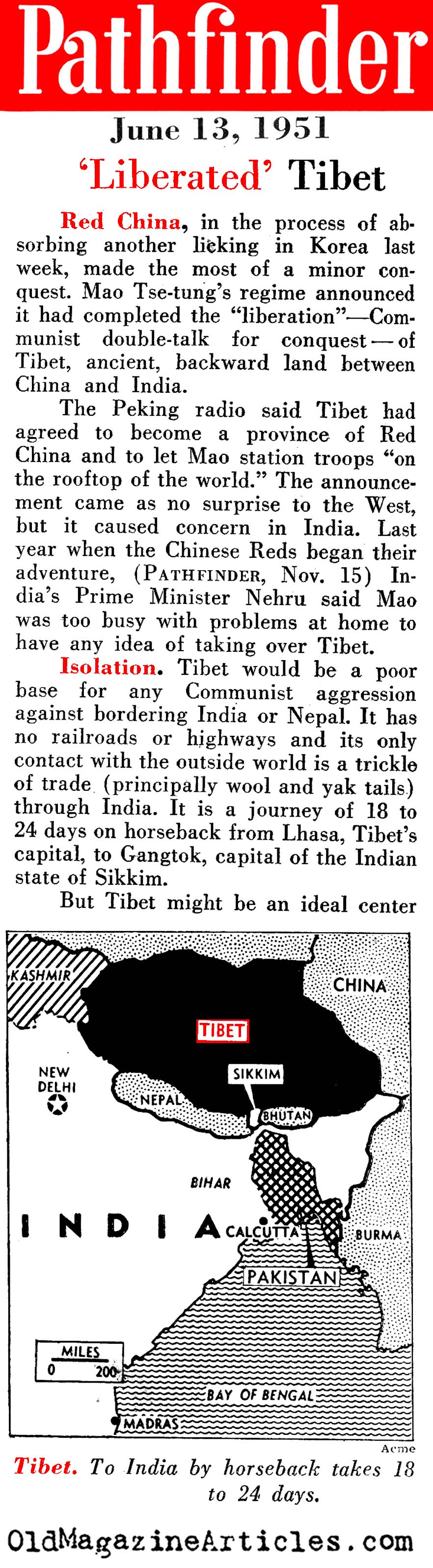 China Marches on Tibet (Pathfinder Magazine, 1951)
