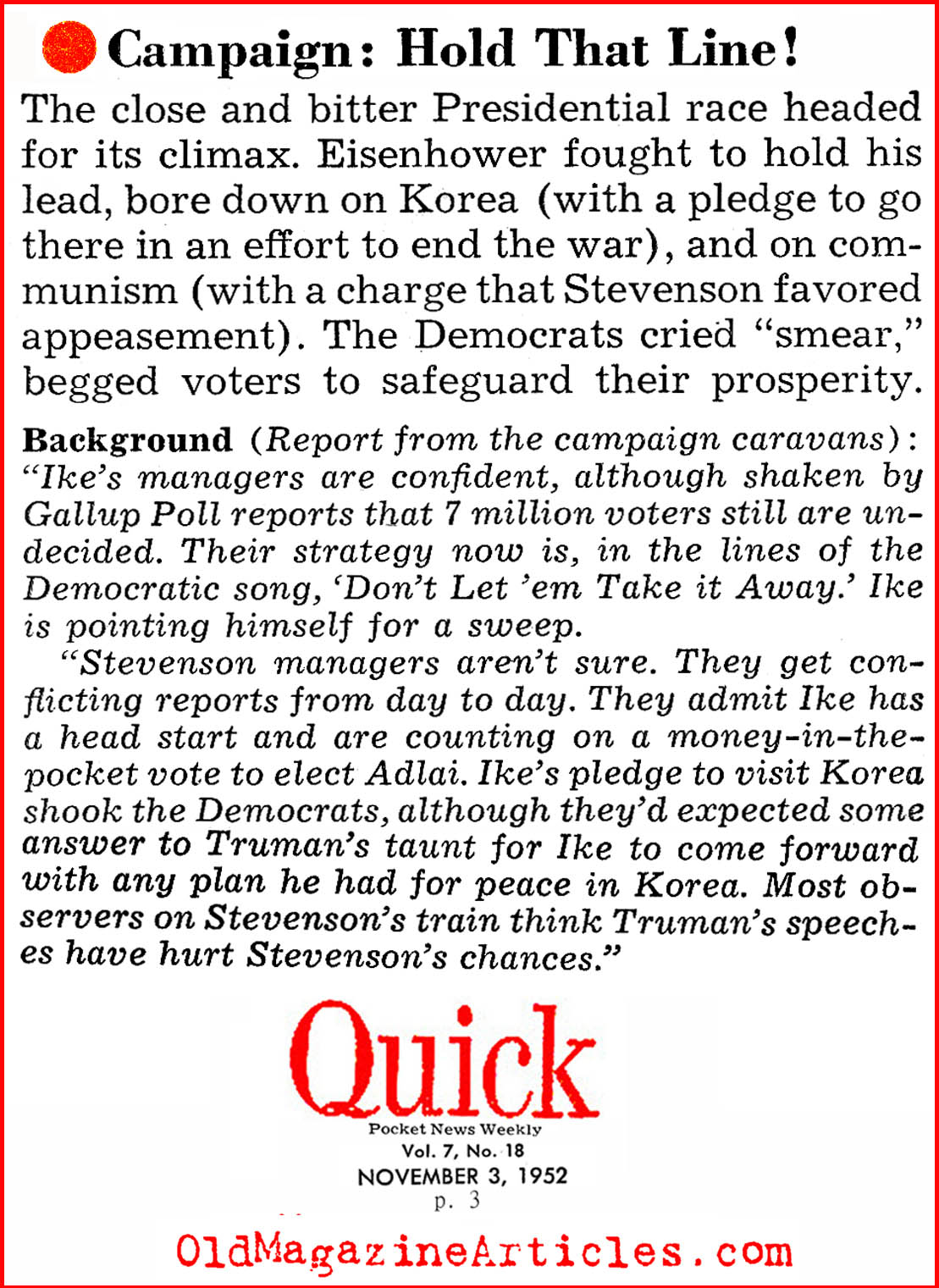 The 1952 Election and the War in Korea <BR>(Quick Magazine, 1952)