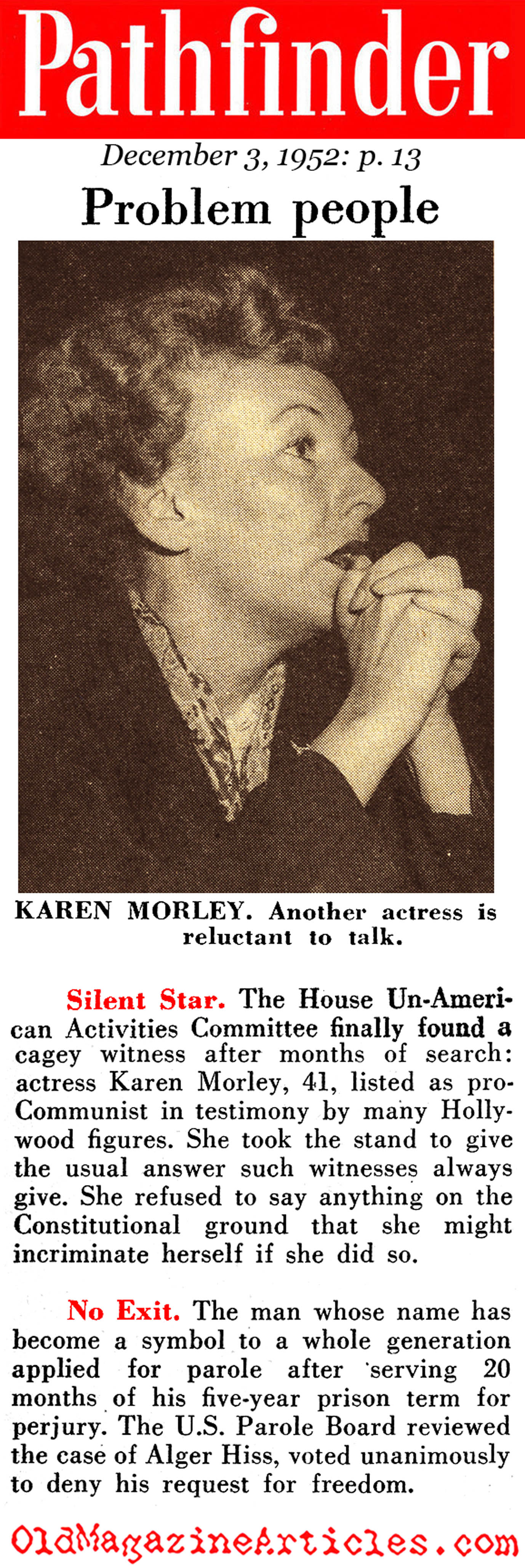 Actress Karen Morely in Washington (Pathfinder Magazine, 1952)