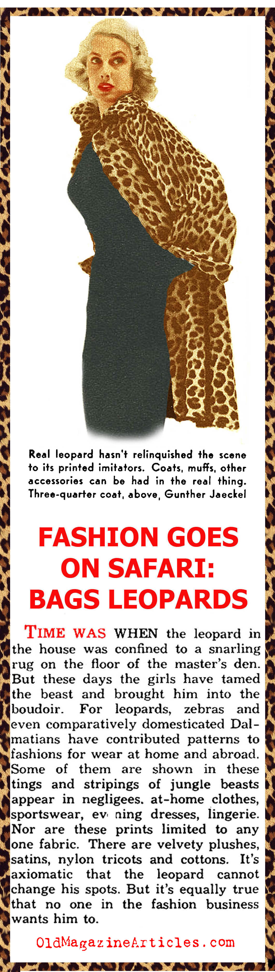 Leopard and Zebra Prints Become the Thing, Again (Quick Magazine, 1954)