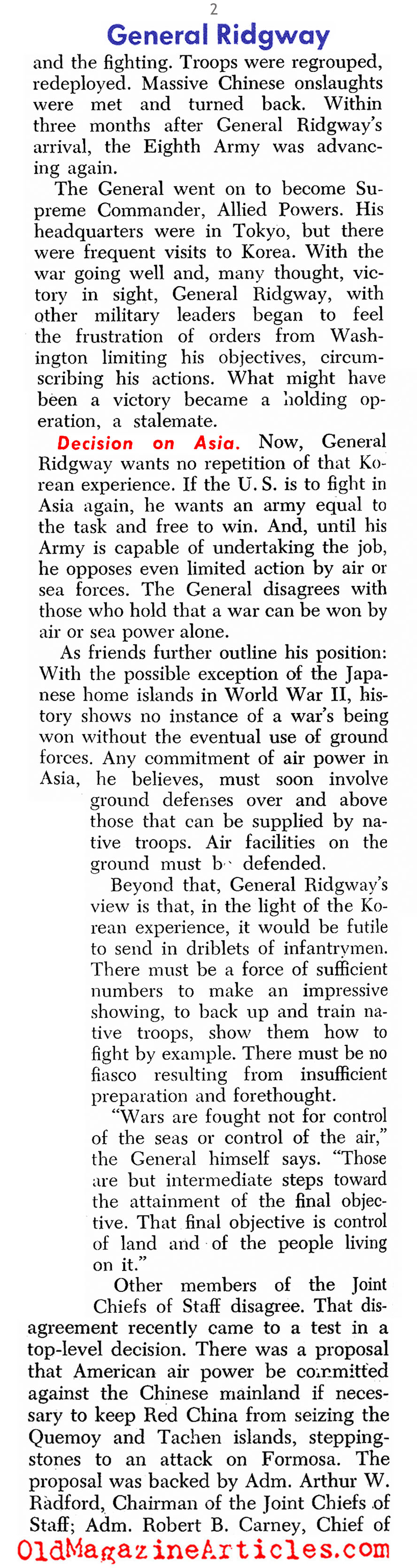 ''No More Wars In Asia'' (United States News, 1954)
