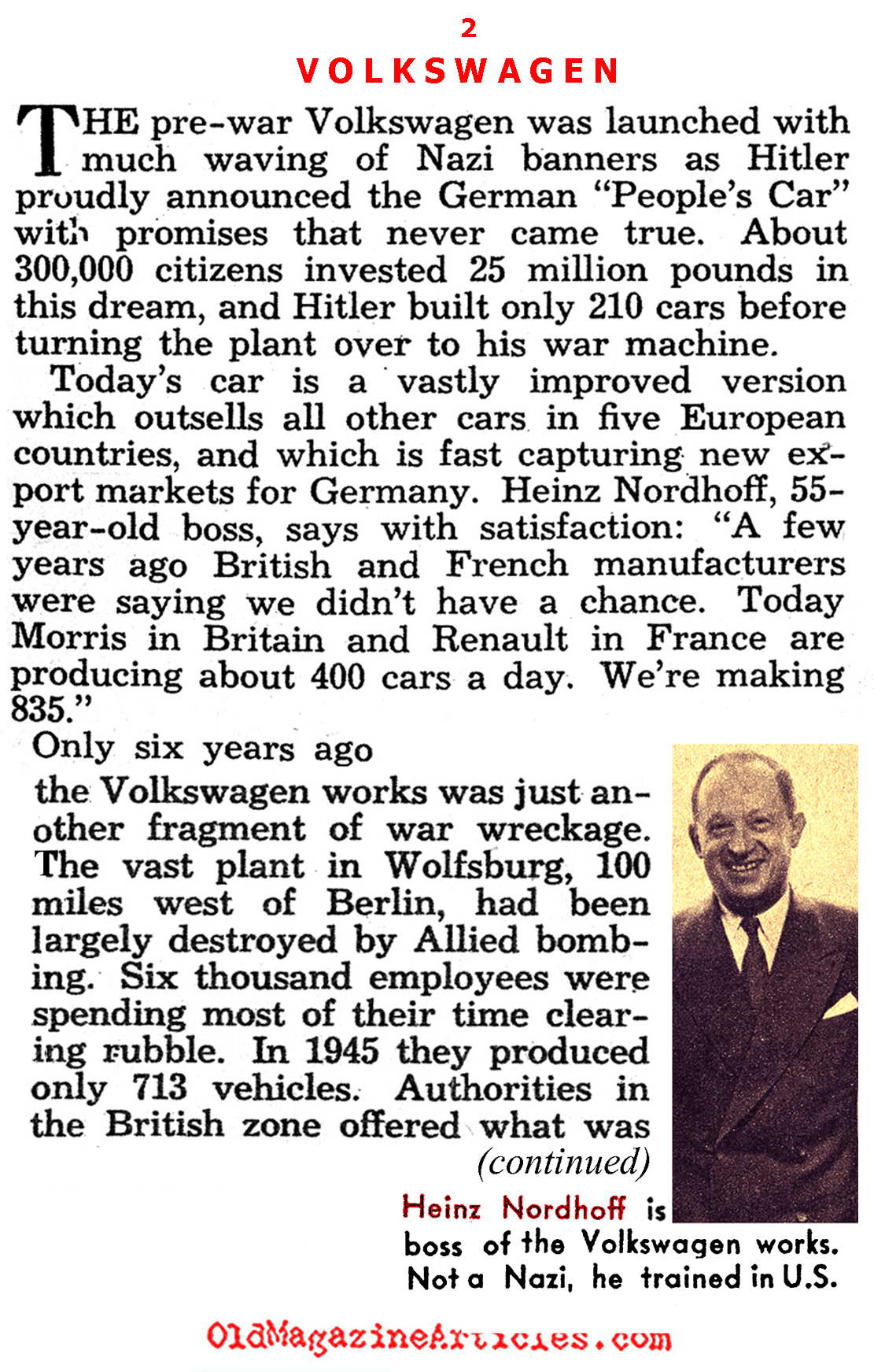 The Post-War Miracle that was Volkswagen  (Pic Magazine, 1955)