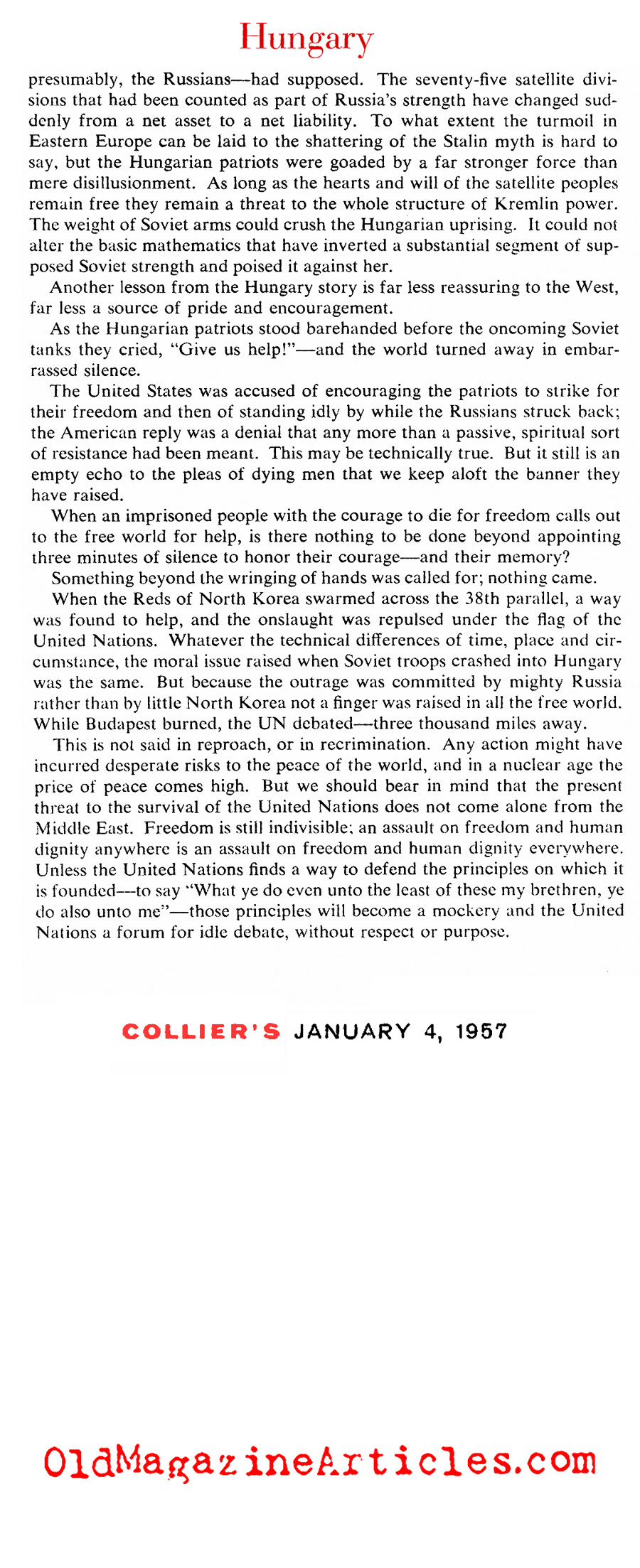 The Hungarian Uprising of 1956 (Collier's Magazine, 1957)