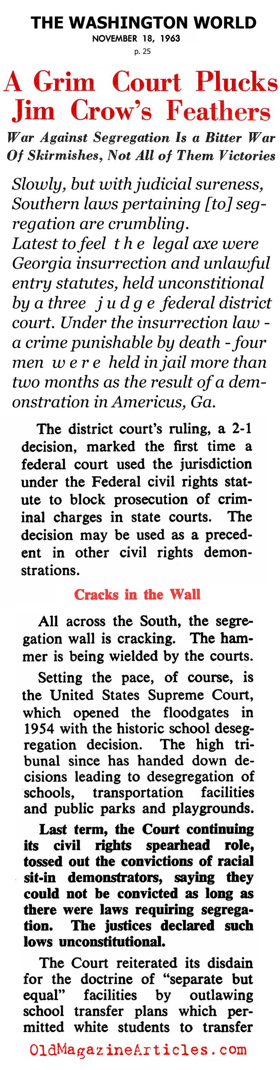 The Beginning of the End for Jim Crow (Washington World, 1963)