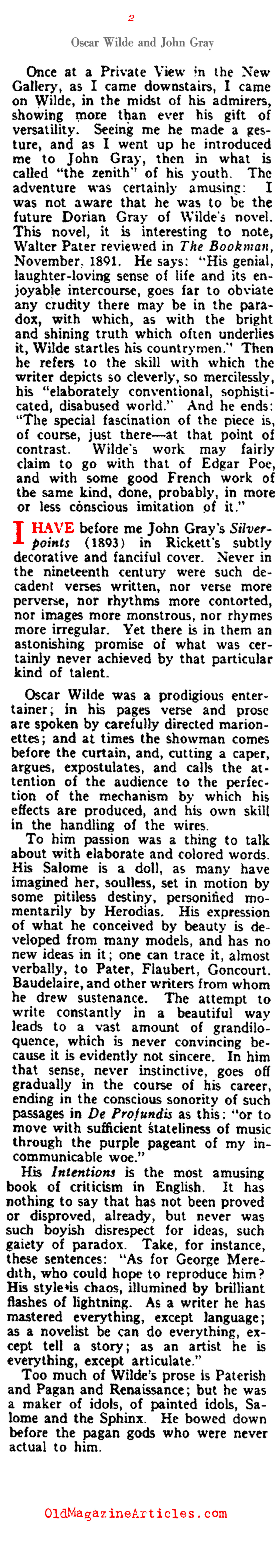Who Was Wilde's Dorian Gray? (Vanity Fair Magazine, 1919)