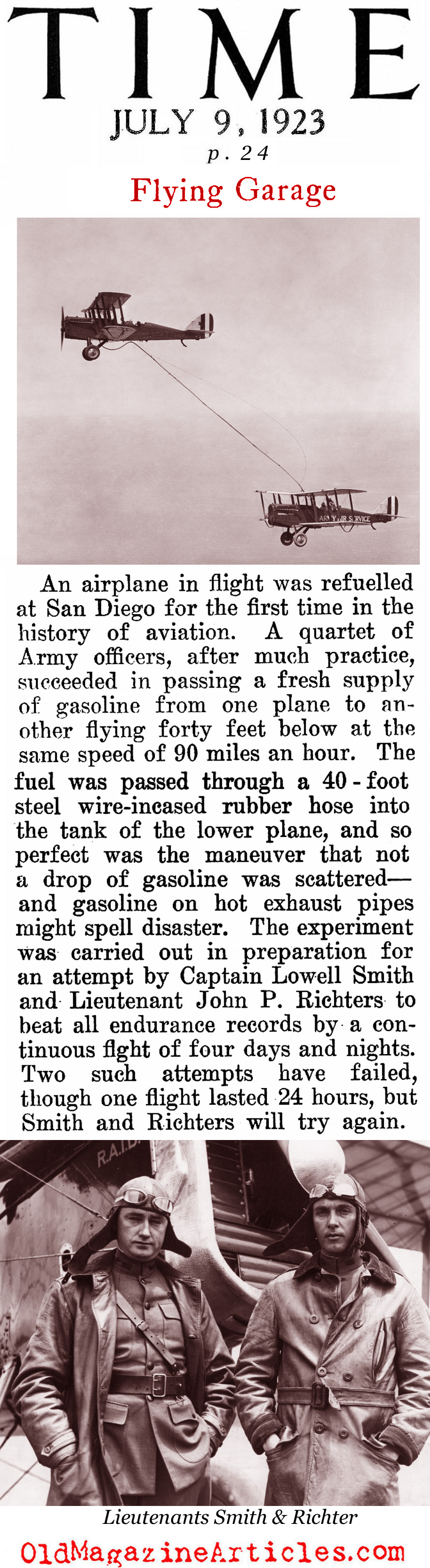 The Earliest Mid-Flight Refueling (Time Magazine, 1923)
