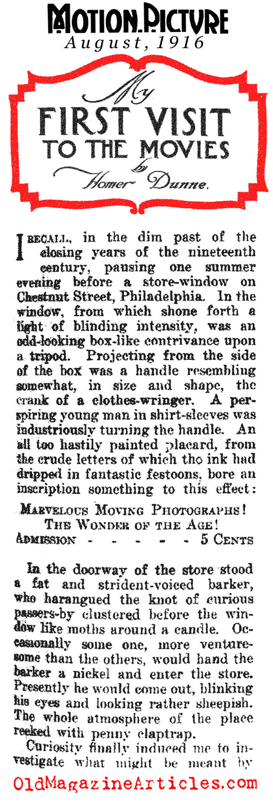 ''My First Visit to the Flickers''  (Motion Picture Magazine, 1915)