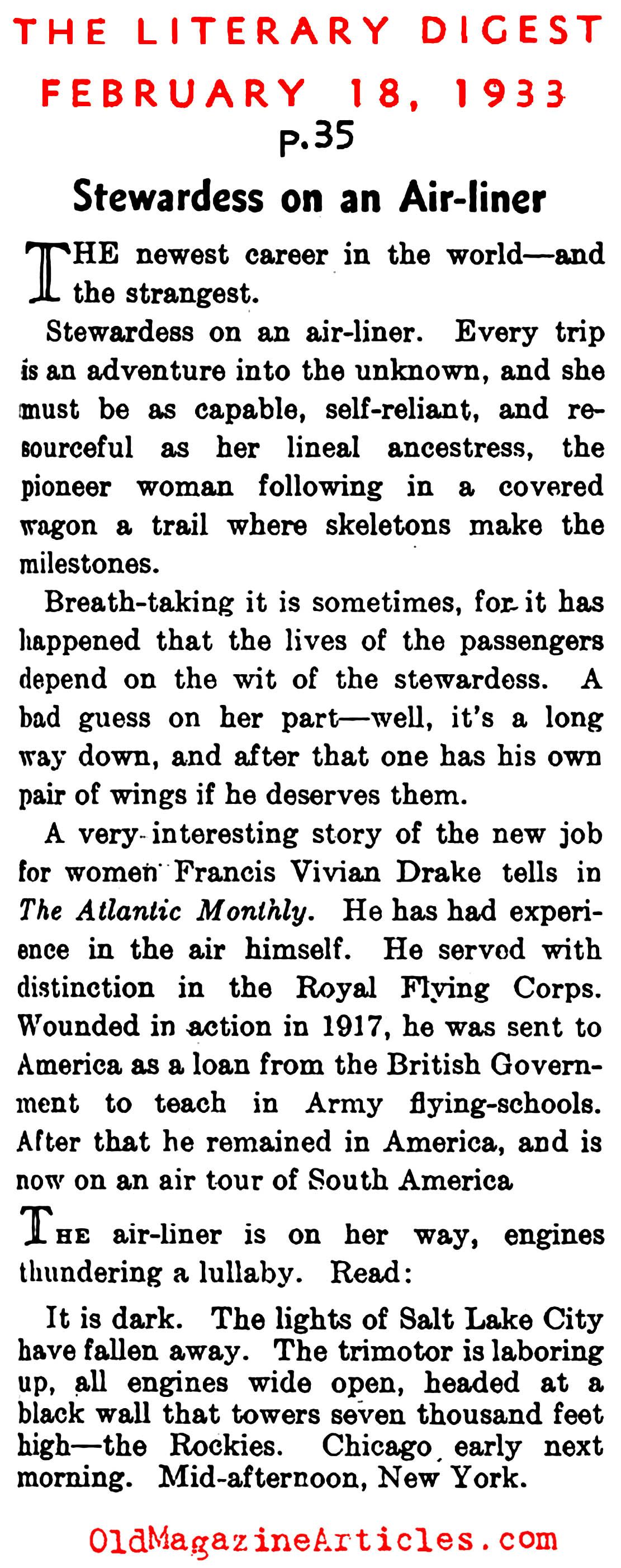 The Earliest Airline Stewardesses (The Literary Digest, 1933)