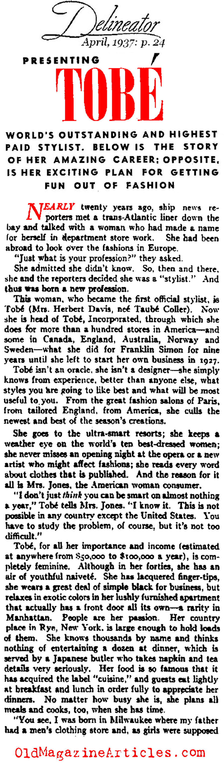 Was Tob the First Fashion Stylist? (Delineator Magazine, 1937)