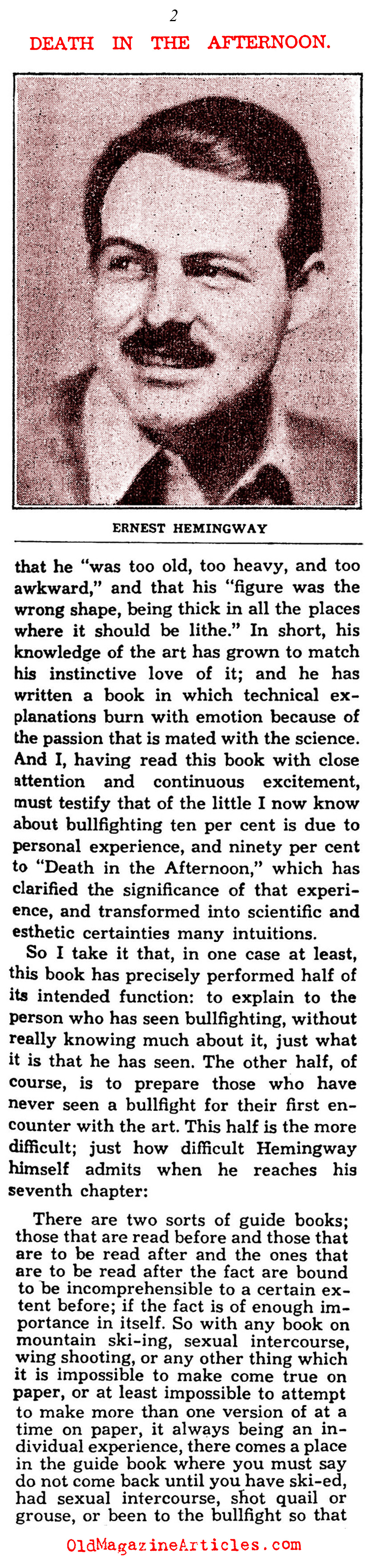 Hemingway's <I>Death in the Afternoon</I> (Saturday Review of Literature, 1932)