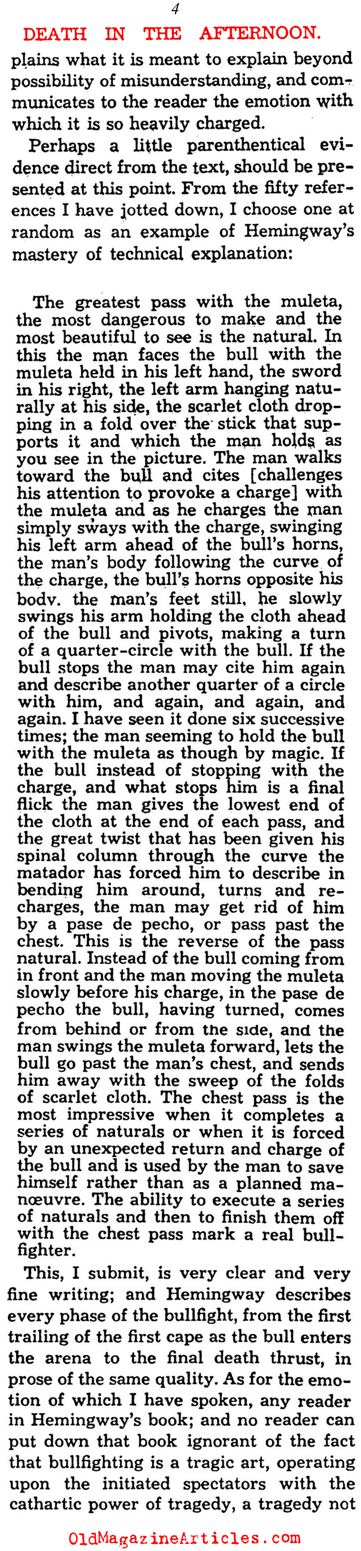 Hemingway's <I>Death in the Afternoon</I> (Saturday Review of Literature, 1932)