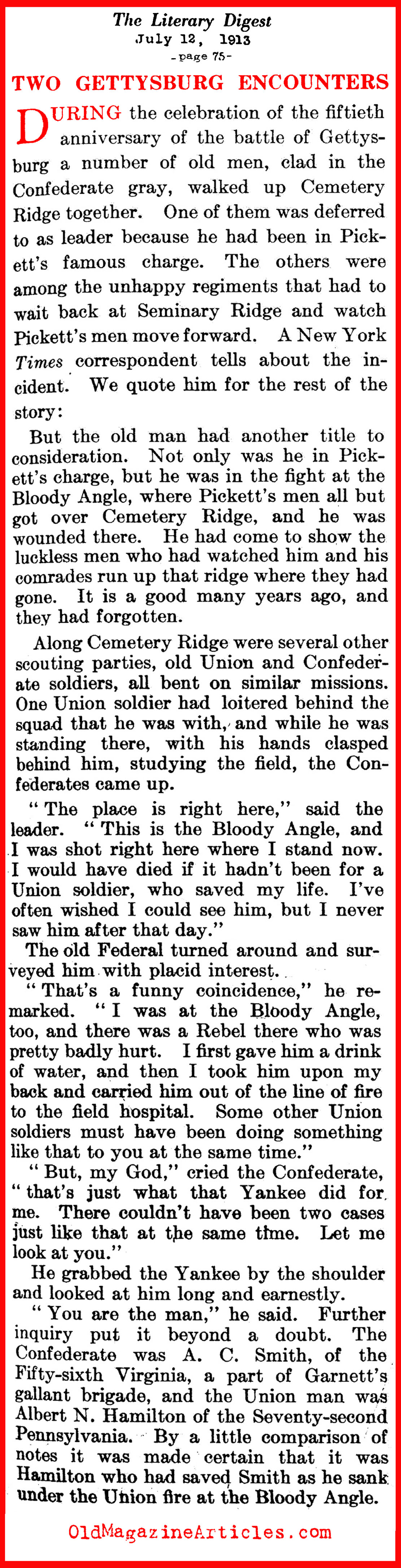 Reunion at Gettysburg's Bloody Angle    (Literary Digest, 1913)