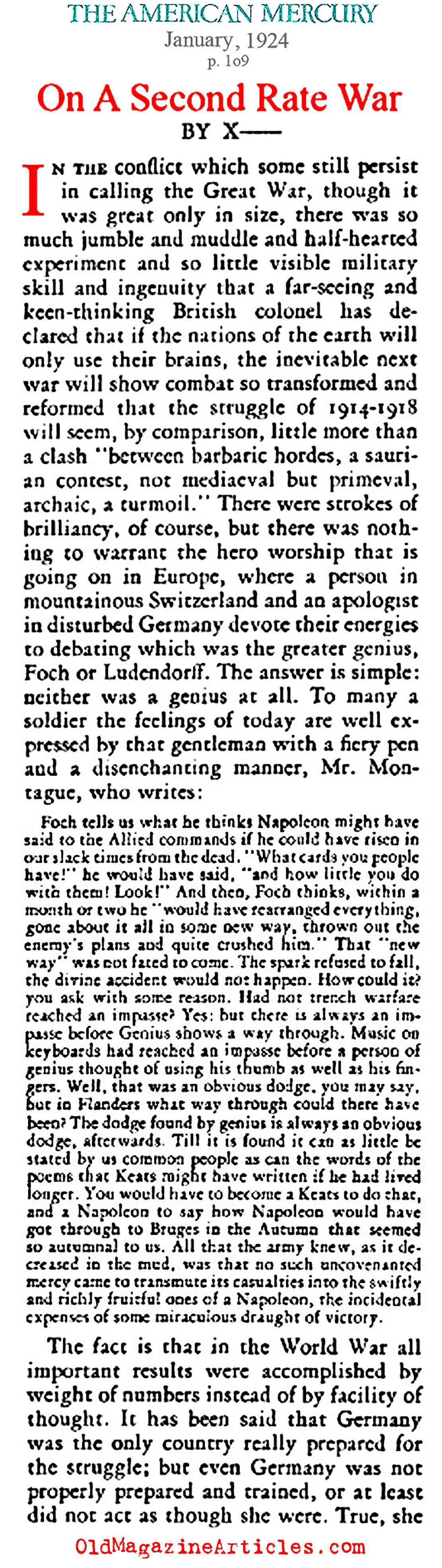 It was a Second Rate War (The American Mercury, 1924)