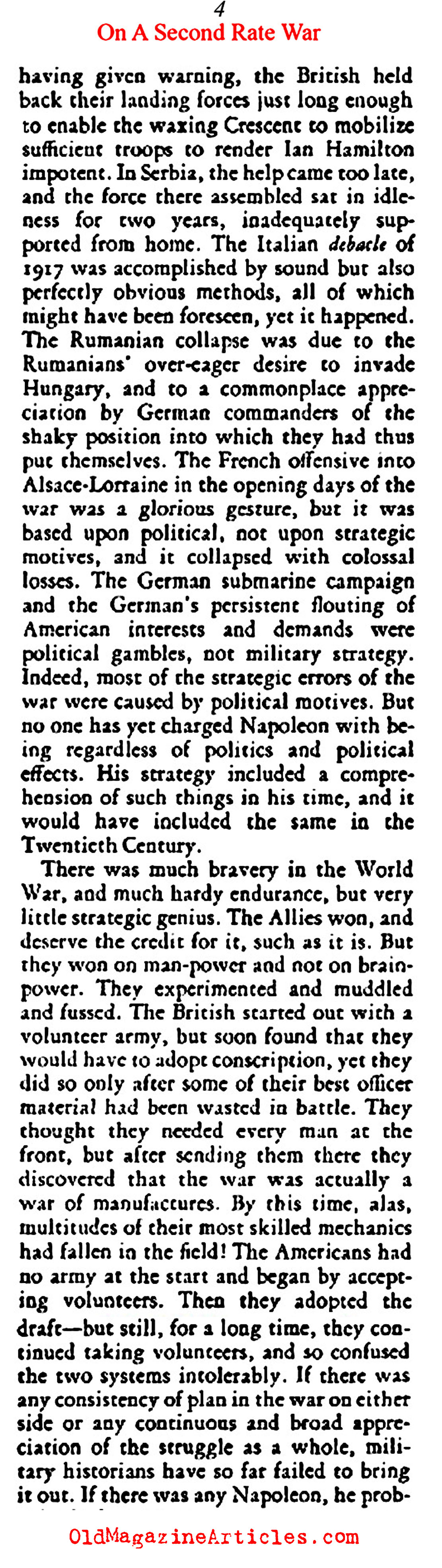 It was a Second Rate War (The American Mercury, 1924)