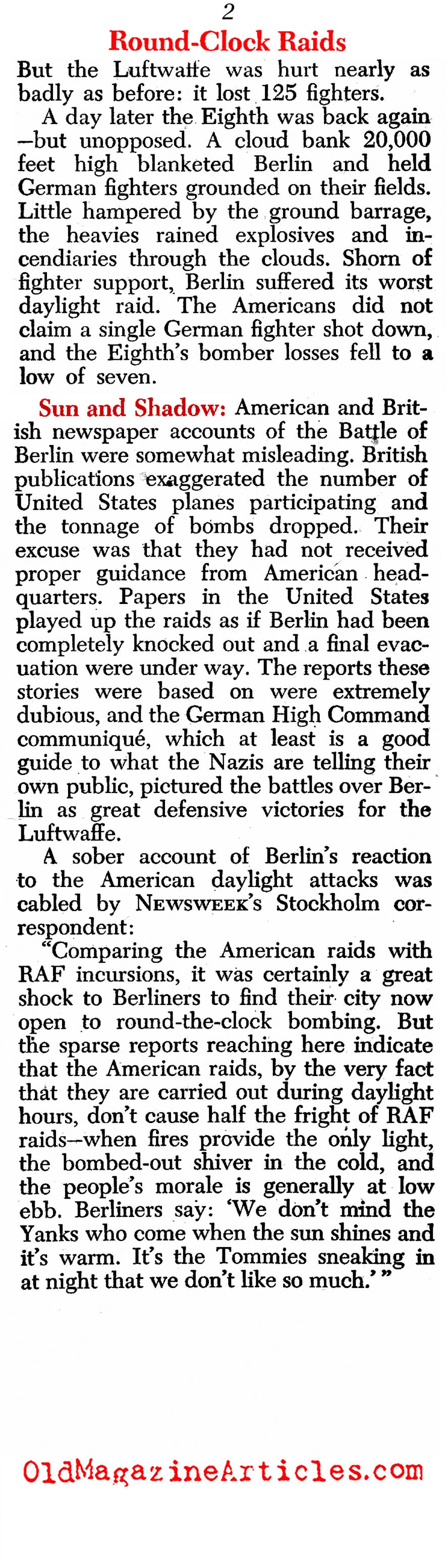 ''Eighth Over Berlin'' (Newsweek Magazine, 1944)