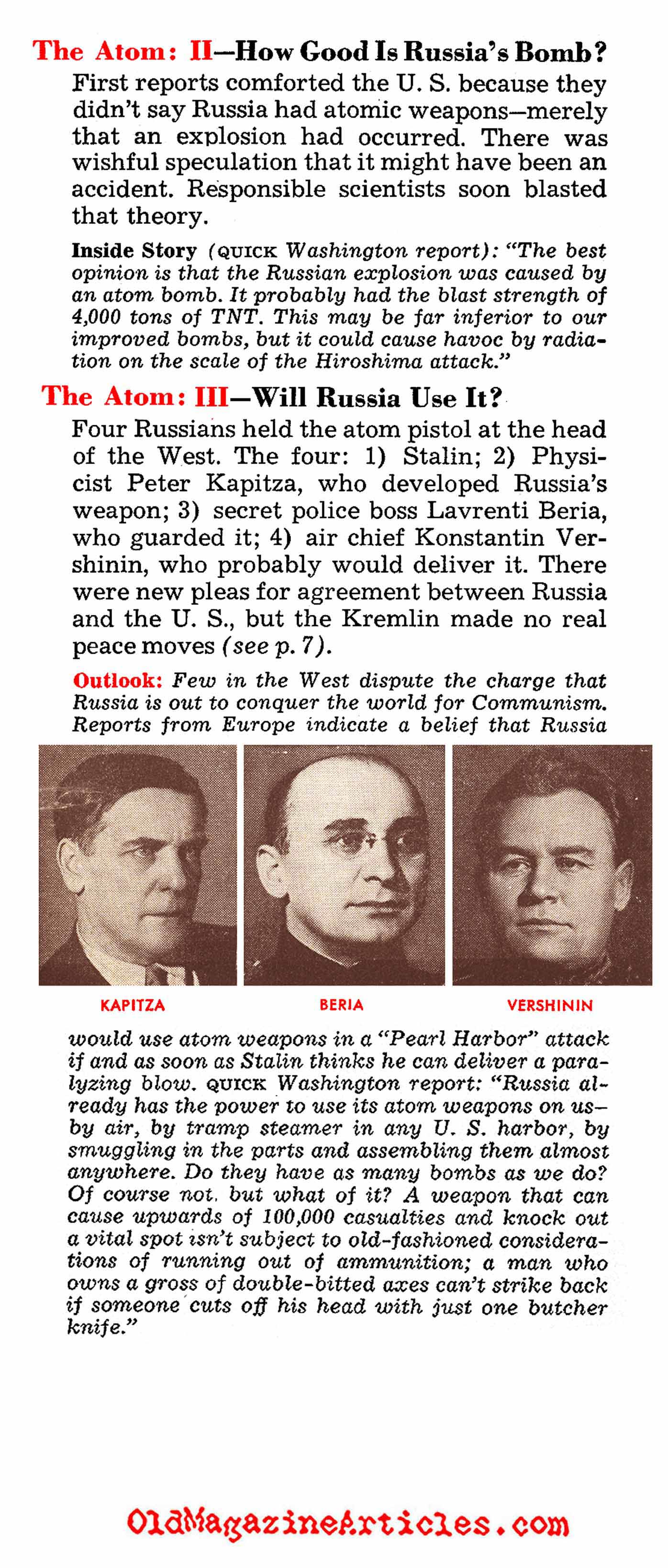 The Bomb in Soviet Hands (Quick Magazine, 1949)