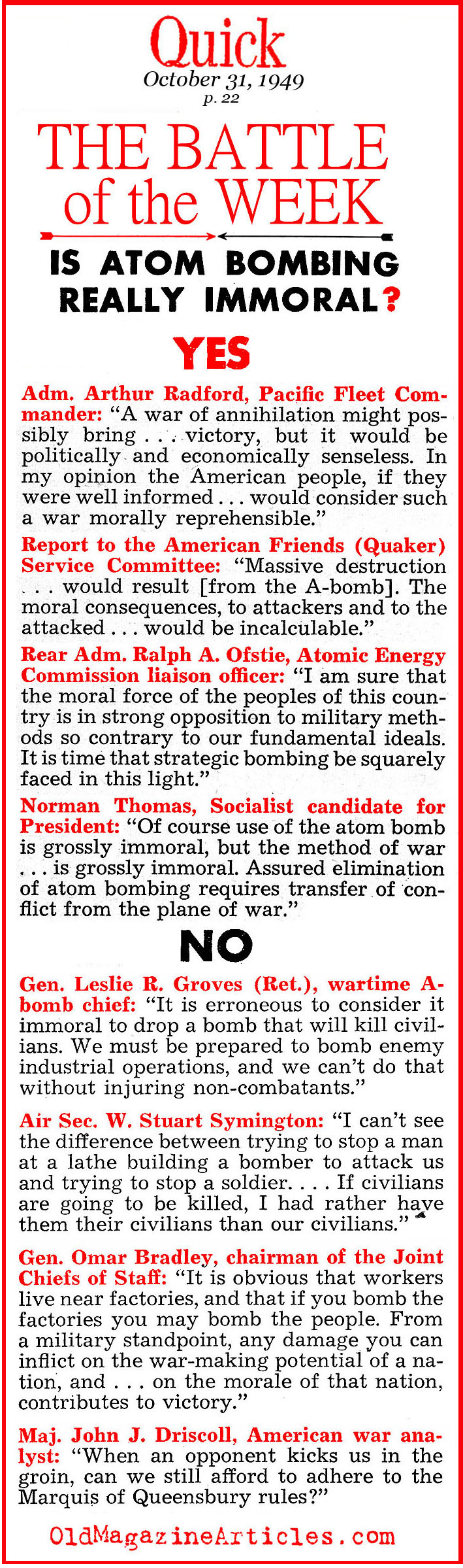 Would Nuking the USSR Have Been an Immoral Act? (Quick Magazine, 1949)