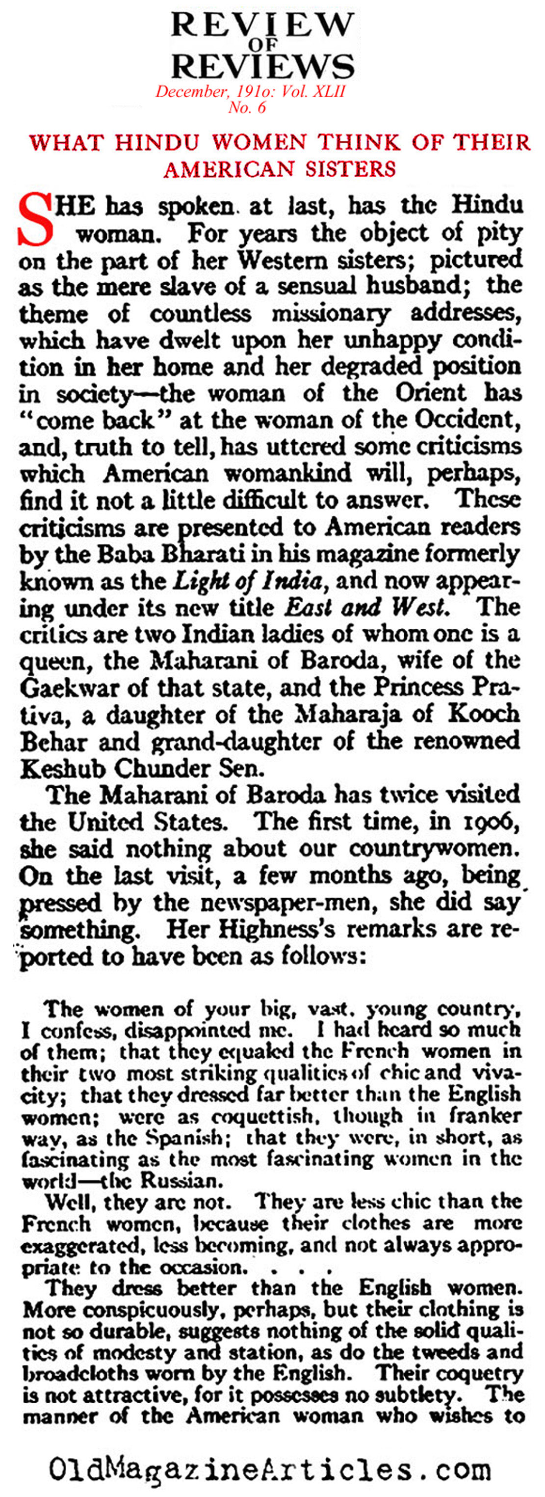 What Hindu Women Think of  American Suffrage (Review of Reviews, 1910)